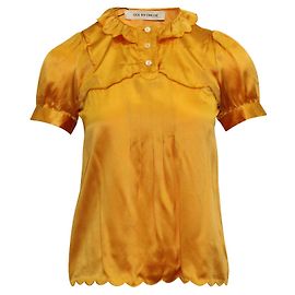 See by Chloé Orange Silk Top with Scalloped Collar & Hem Orange