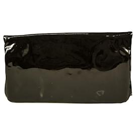 Autre Marque-Felix Rey schwarzes Lackleder FR Logo Fold Over Clutch Bag Handtasche-Schwarz