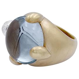 Pomellato-Pomellato-Ring, "Klaue", gelbes Gold, Diamanten, Aquamarin.-Andere