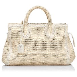 Cabas Raphia Marron Saint Laurent Rive Gauche Marron Beige