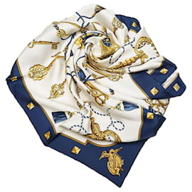 Hermès-Hermes White Les Cles Silk Scarf-White,Multiple colors