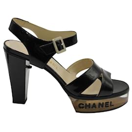 Chanel-Vintage Patent and Lucite LED Platform Sandals-Black