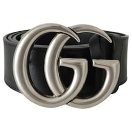 Gucci-Gucci black leather GG belt-Black