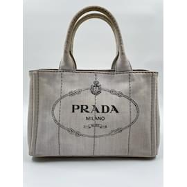 Prada-Grey Canvas Prada Canapa Tote-Grey