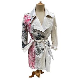 Sublime e raro trench coat tamanho impresso Dior 38 Preto Vermelho Bege
