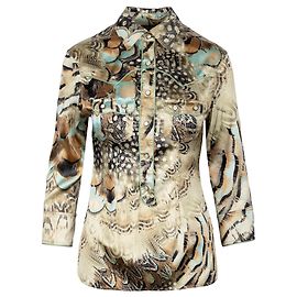 Blusa de seda con estampado de plumas de Roberto Cavalli Multicolor