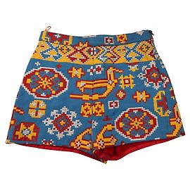 Pantaloncini Valentino in cotone blu con ricami argento rosso e giallo Blu