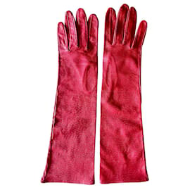 Autre Marque-Pair of long red lambskin gloves T. 7,5 pink soda-Red