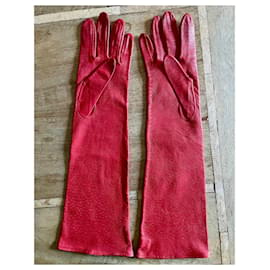 Autre Marque-Paio di guanti lunghi in pelle di agnello rossa T. 7,5 soda rosa-Rosso