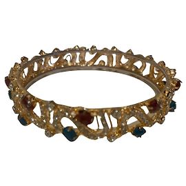 Autre Marque Pulseira dourada com cristais e pedras verdes e vermelhas Dourado