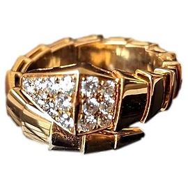 Bulgari Serpenti Viper Diamond 18k Pink Rose Gold Large ring Gold hardware