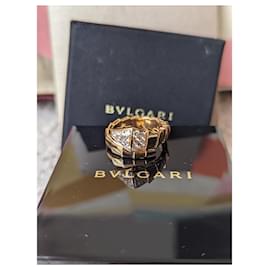 Bulgari-Serpiente víbora diamante 18k Rosa Anillo grande de oro rosa-Gold hardware