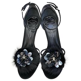 Prada-Prada Fur and sequin embellished heels Black-Black
