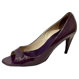 Prada-Zapatos de tacón peep toe de charol en violeta de Prada-Morado oscuro