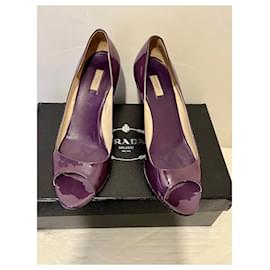 Prada-Prada patent peep toe heels in purple-Dark purple