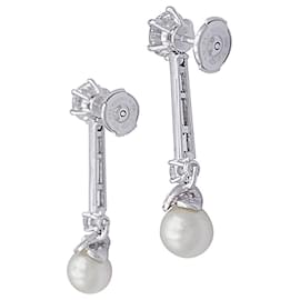 inconnue-Platinum drop earrings, pearls and diamonds.-Other