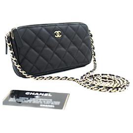 Chanel-Borsa a tracolla CHANEL Wallet Caviar On Chain con cerniera foderata-Nero