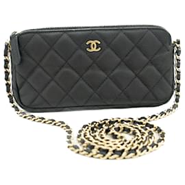 Chanel-CHANEL Caviar Wallet On Chain Schultertasche mit Reißverschluss und Reißverschluss-Schwarz