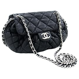 Chanel-CHANEL Chain Around Shoulder Bag Crossbody Black Calfskin Leather-Black