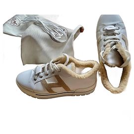 Hermès Dare Sneaker Weiß Beige Leder Lammfell Weiß Beige