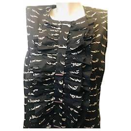 Autre Marque-Patterned blouse with ruffles Eggs-Black,White