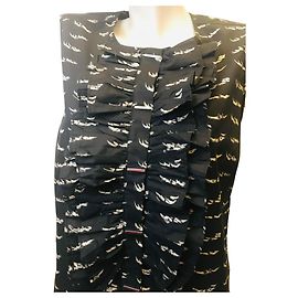 Autre Marque Gemusterte Bluse mit Rüschen-Eiern Schwarz Weiß