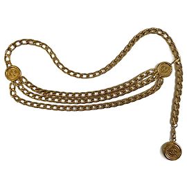 Cinturón de cadena Chanel dorado con 3 medallones 85 cm Dorado