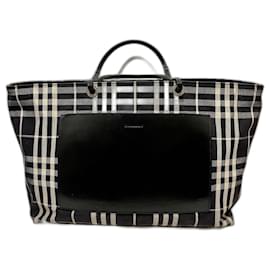 Burberry-Large nova check tote (Shopper) from leather and canvas-Black,White