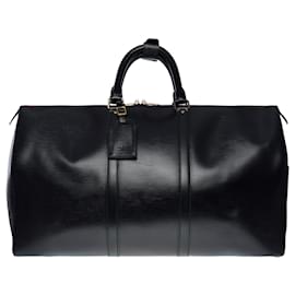 Louis Vuitton-Sac de voyage Louis Vuitton Keepall 55 cm en cuir épi noir-Noir