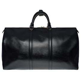 Louis Vuitton-Sac de voyage Louis Vuitton Keepall 55 cm en cuir épi noir-Noir