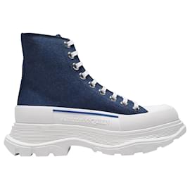 Alexander Mcqueen-Tread Slick Sneakers in Indigo Blue Leather and White Rubber Sole-Blue