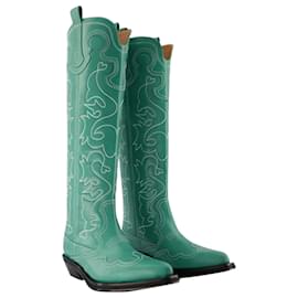 Ganni-Western Boots - Ganni - Green - Leather-Green