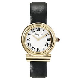 Salvatore Ferragamo Gancini Leather Watch Golden Metallic