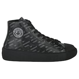 Versace-Versace La Greca Print High-Top Sneakers-Black