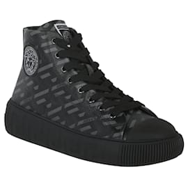 Versace-Versace La Greca Print High-Top Sneakers-Black