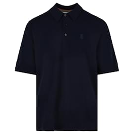Burberry-Burberry Monogram Logo Cashmere Polo-Blue