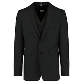 Burberry-Burberry Wool Checked Vest Blazer-Black