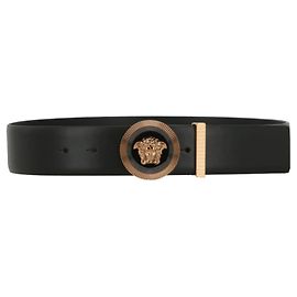 Versace Enamel Medusa Leather Belt Black