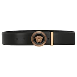 Versace-Versace Enamel Medusa Leather Belt-Black