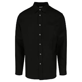 Burberry-Burberry Embroidered Logo Linen Shirt-Black