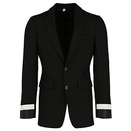 Burberry Leather Cuff Wool Tailored Jacket Black