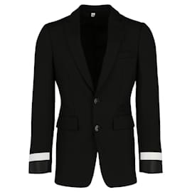 Burberry-Burberry Leather Cuff Wool Tailored Jacket-Black