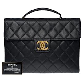 Chanel-Chanel Briefcase in black quilted caviar leather,-Black