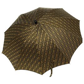 FENDI Zucca Canvas Umbrella Black Brown Auth yk5940 Brown Black