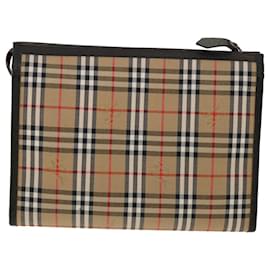 Autre Marque-Burberrys Nova Check Clutch Bag Nylon Beige Auth 36781-Beige
