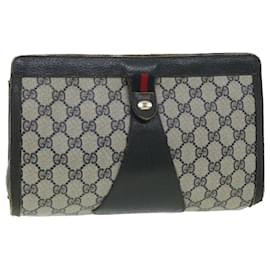 Gucci-GUCCI Sherry Line GG Canvas Clutch Bag PVC Leather Navy Red 89 auth 36432-Red,Navy blue