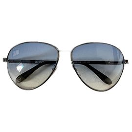 Versace Silber Metall Aviator Sonnenbrille Silber
