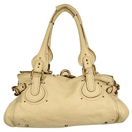 Chloé-CHLOE Paddington Off White Pebbled Leather Iconic Satchel Shoulder Bag Handbag-White