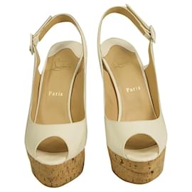 Christian Louboutin-Christian Louboutin Une Plume White Patent Leather and Cork Platform Wedge  41-White