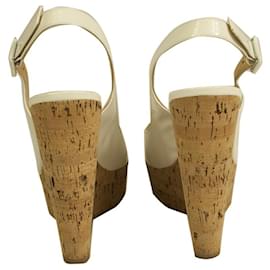 Christian Louboutin-Christian Louboutin Une Plume White Patent Leather and Cork Platform Wedge  41-White